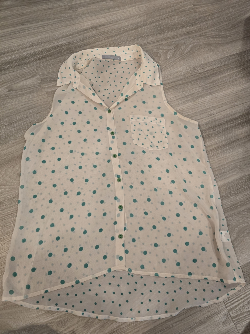 Olivia Moon White Sheer Polka Dot Sleeveless Button-Front Tank